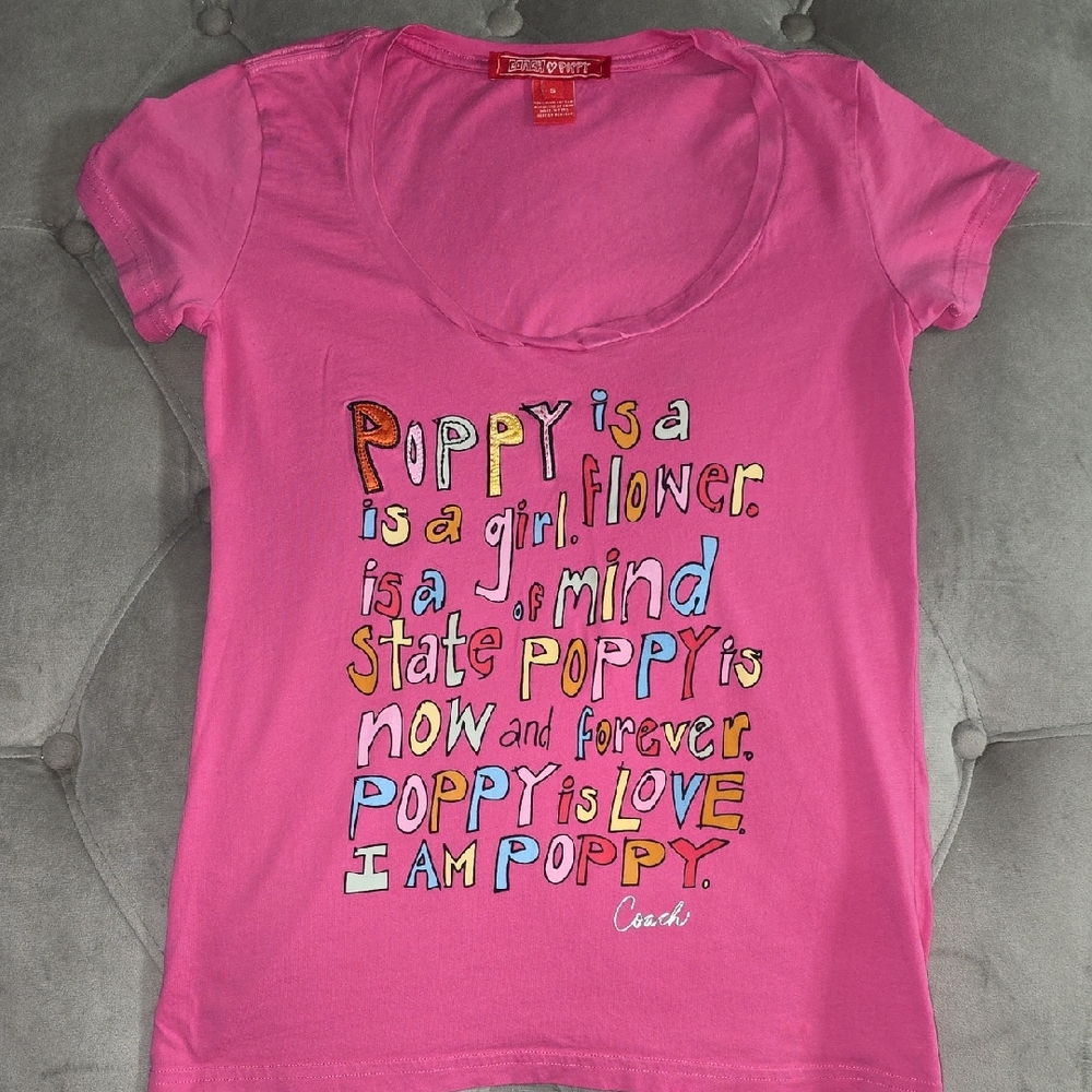 Coach Pink Tee with Colorful Graphic Text